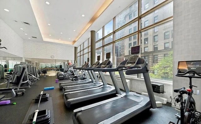 325 5th Ave Unit 34D, New York City, NY 10016 - exercise room featuring a high ceiling and recessed lighting