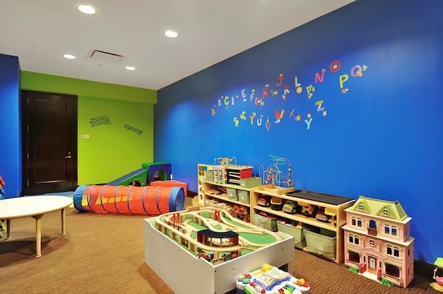 playroom with carpet and recessed lighting