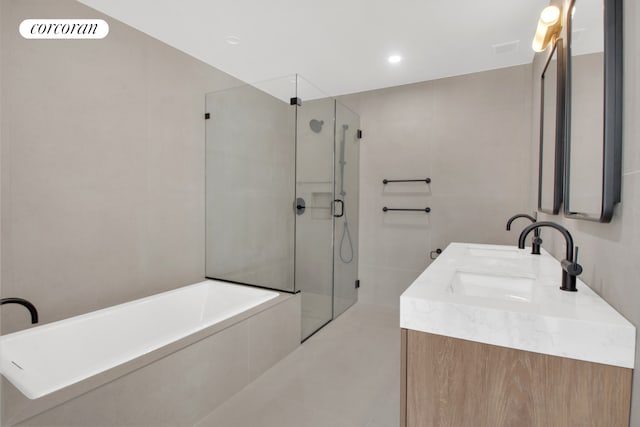 28 Huntington St, New York City, NY 11231 - full bathroom featuring a garden tub, a tile shower, and double vanity