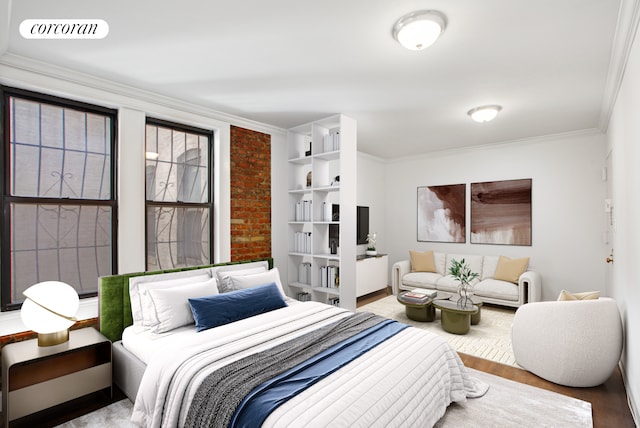 24-65 38th St Unit A5, New York City, NY 11103 - bedroom with ornamental molding, wood finished floors, and baseboards