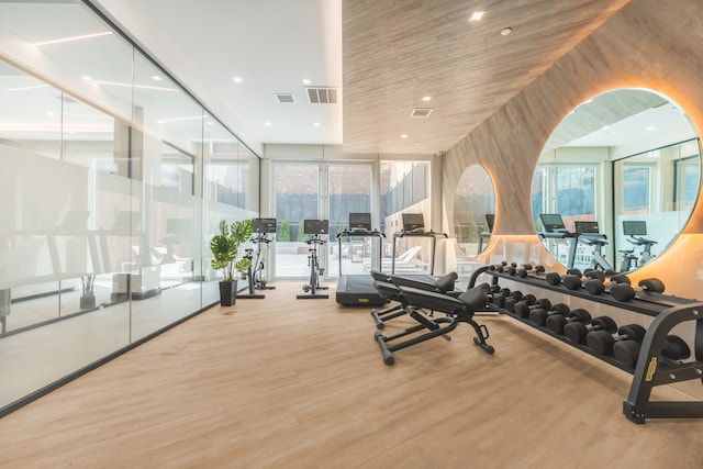 37-34 33rd St Unit 2-B, New York City, NY 11101 - workout area with a wall of windows and wood finished floors