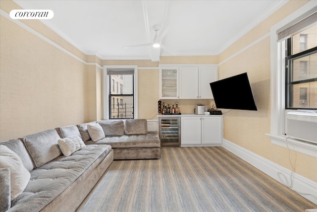 545 W End Ave Unit 7Ef, New York City, NY 10024 - carpeted living room featuring a bar, plenty of natural light, wine cooler, and visible vents
