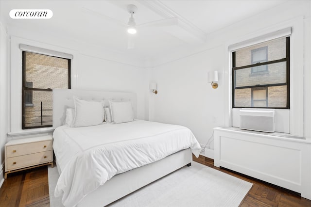 545 W End Ave Unit 7Ef, New York City, NY 10024 - bedroom featuring crown molding, a ceiling fan, and visible vents