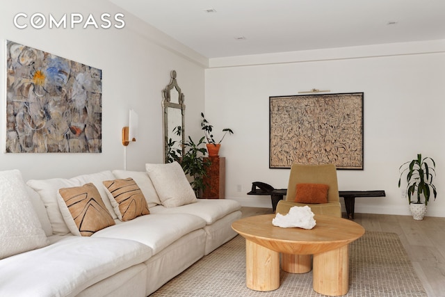 living room featuring light wood-style flooring