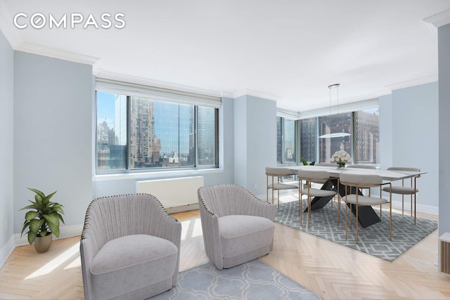 interior space with baseboards, ornamental molding, and a healthy amount of sunlight