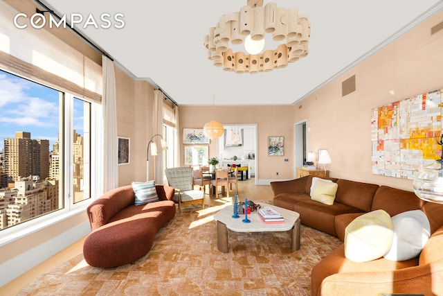 200 E 83rd St Unit 24C, New York City, NY 10028 - living area with crown molding and wood finished floors
