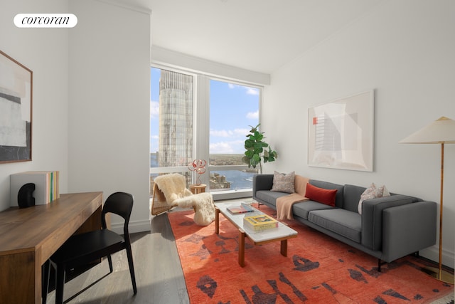 35 Hudson Yards Unit 7403, New York City, NY 10001 - living area featuring wood finished floors, plenty of natural light, and an office area