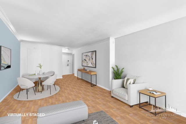dining area featuring baseboards and ornamental molding