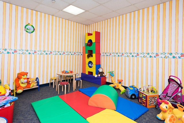 rec room with a drop ceiling