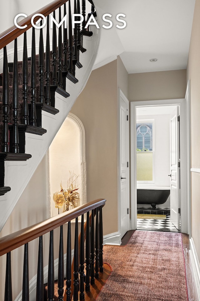 130 Fort Greene Place, New York City, NY 11217 - staircase with baseboards, wood finished floors, and recessed lighting