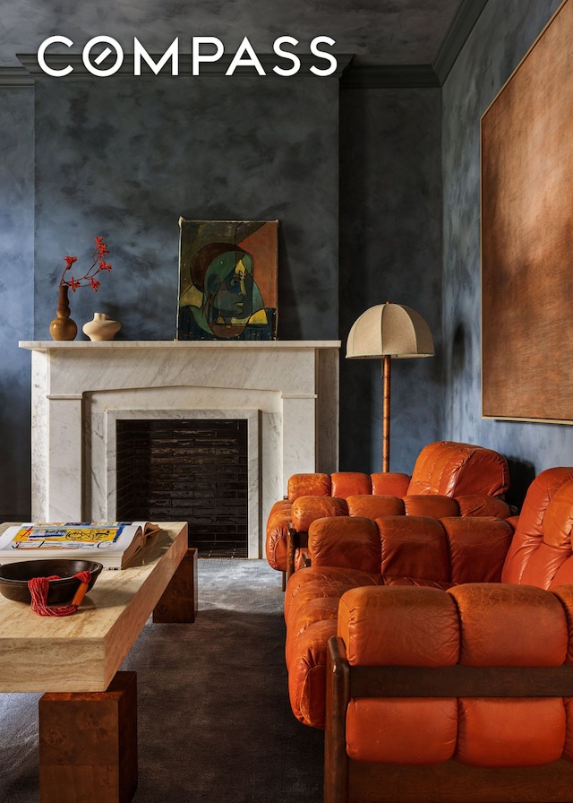 130 Fort Greene Place, New York City, NY 11217 - carpeted living room with a fireplace