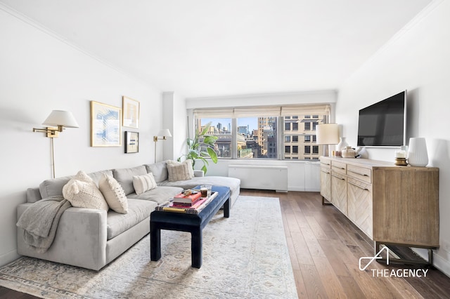 10 W 15th St Unit 1523, New York City, NY 10011 - living area with crown molding and hardwood / wood-style flooring
