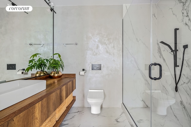 508 Waverly Ave Unit 4, New York City, NY 11238 - full bathroom featuring toilet, a marble finish shower, marble finish flooring, and vanity