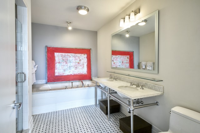 30 Main St Unit 7H, New York City, NY 11201 - bathroom featuring a bath, double vanity, and a shower with shower door