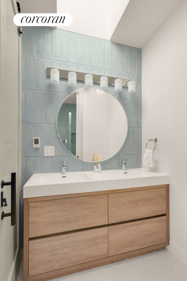 64 2nd St, New York City, NY 11231 - bathroom with vanity, tile walls, and tile patterned flooring