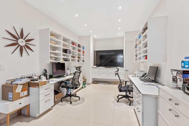 333 W 262nd St, New York City, NY 10471 - office with light tile patterned floors, built in study area, and recessed lighting