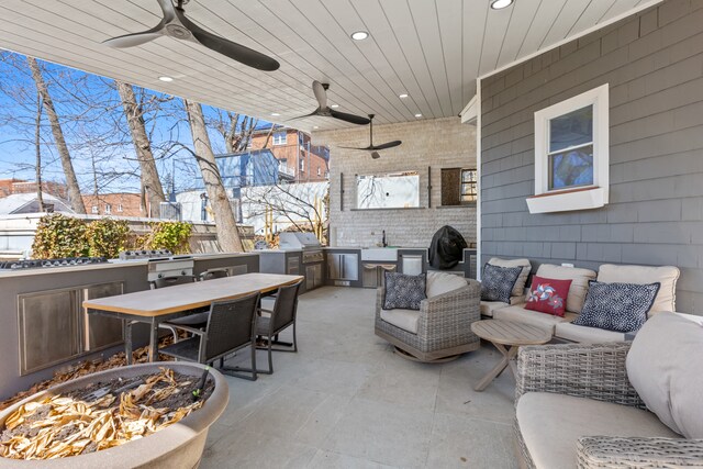 333 W 262nd St, New York City, NY 10471 - view of patio / terrace featuring an outdoor kitchen, a sink, a grill, ceiling fan, and outdoor dining area