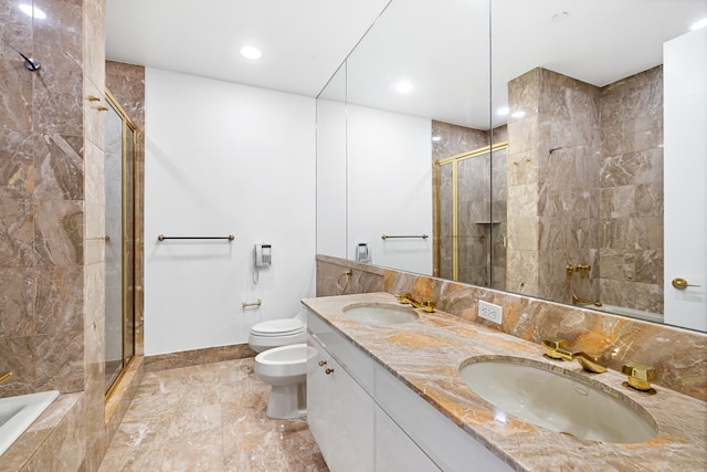 845 United Nations Plz Unit 52C, New York City, NY 10017 - full bath with a shower stall, a bidet, toilet, and recessed lighting