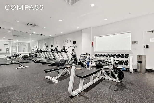 gym with visible vents and recessed lighting