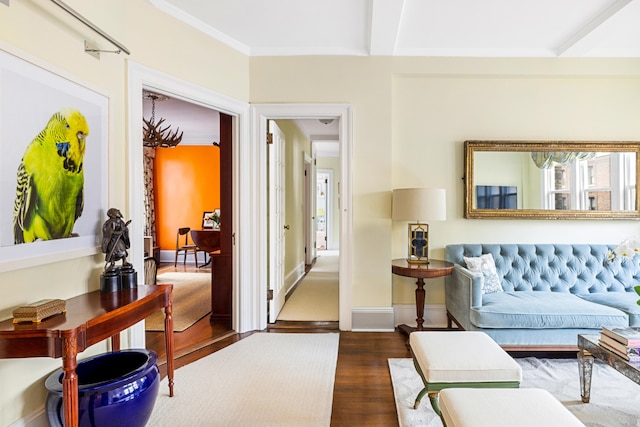 114 E 84th St Unit 8B, New York City, NY 10028 - living room featuring crown molding and dark wood-style flooring