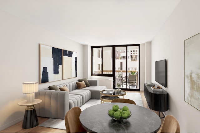 5 E 22nd St Unit 9R, New York City, NY 10010 - living room featuring baseboards and light wood-style floors