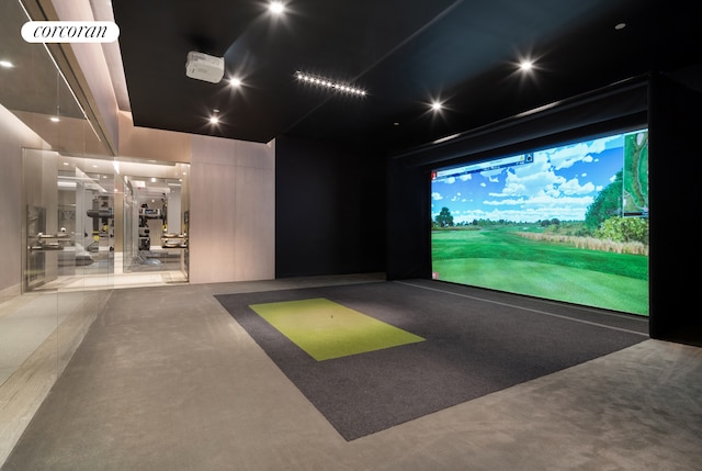 recreation room featuring golf simulator and visible vents