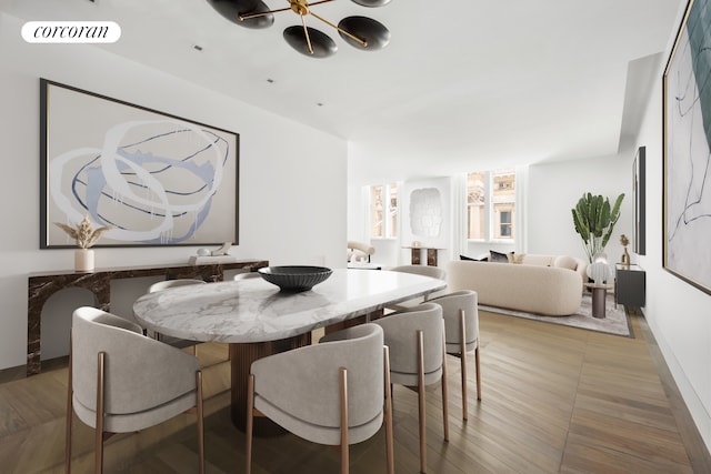 dining room featuring a chandelier, visible vents, and light wood-type flooring