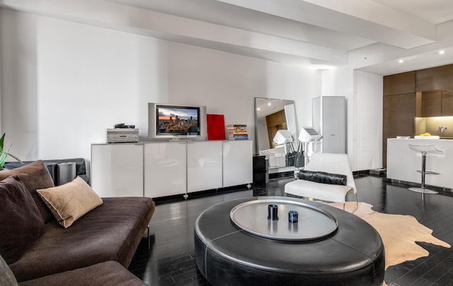 20 Pine St Unit 516, New York City, NY 10005 - living area featuring dark wood-type flooring and recessed lighting