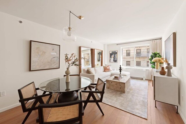 603 W 148th St Unit 3A, New York City, NY 10031 - dining room with light wood-style floors and radiator