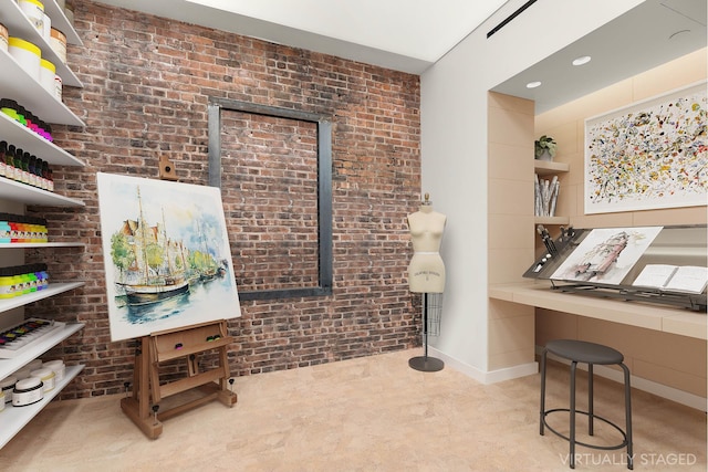 55 Walker St Ph, Ph, New York City, NY 10013 - office area with brick wall and baseboards