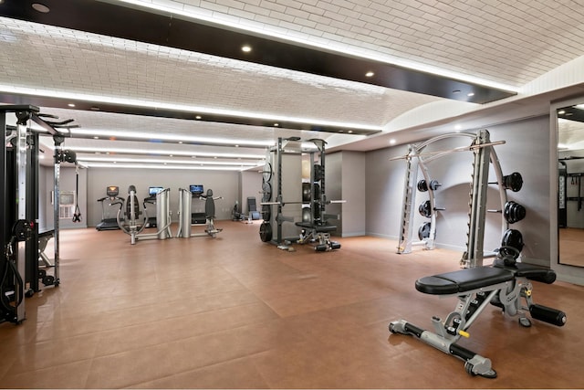 959 1st Ave Unit 25E, New York City, NY 10022 - workout area with vaulted ceiling and brick ceiling