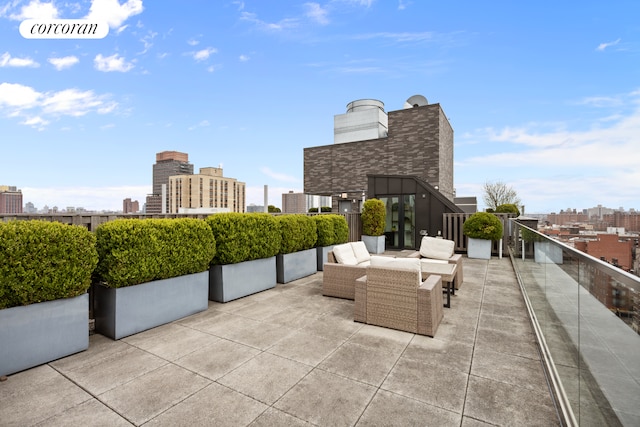 23 W 116th St Unit 12D, New York City, NY 10026 - view of patio / terrace featuring a skyline view and an outdoor living space