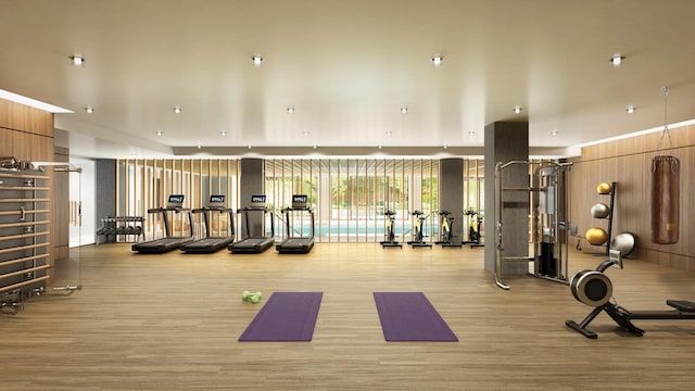 438 E 12th St Phd, Phd, New York City, NY 10009 - exercise room with wood finished floors