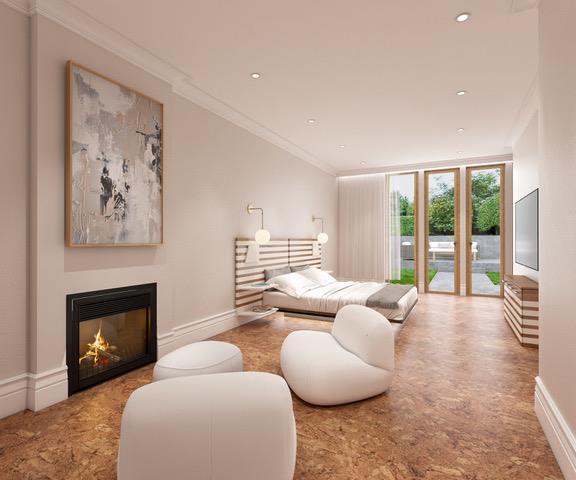 57 W 130th St Pha, Pha, New York City, NY 10037 - bedroom featuring access to exterior, a glass covered fireplace, crown molding, recessed lighting, and baseboards