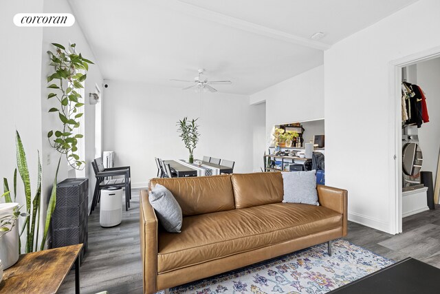 551 W 160th St Unit 5B, New York City, NY 10032 - living area featuring wood finished floors, ceiling fan, and baseboards