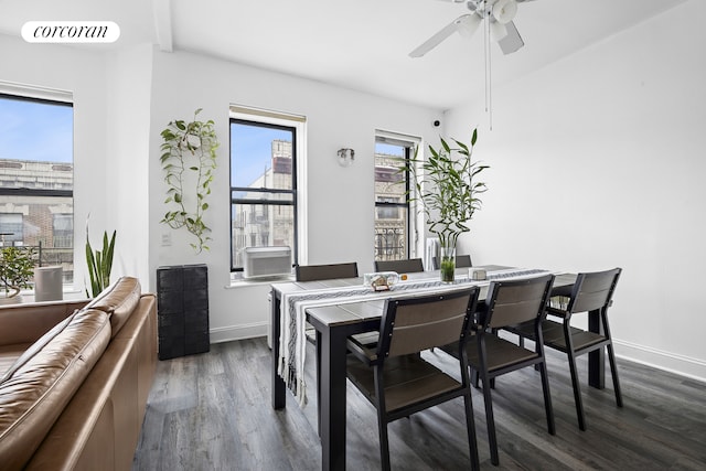 551 W 160th St Unit 5B, New York City, NY 10032 - dining space featuring dark wood-type flooring, ceiling fan, and baseboards