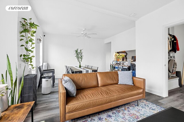 551 W 160th St Unit 5B, New York City, NY 10032 - living area featuring wood finished floors, ceiling fan, and baseboards