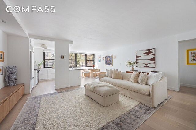living room featuring light wood-style floors