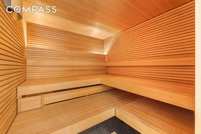relaxing sauna with wood walls