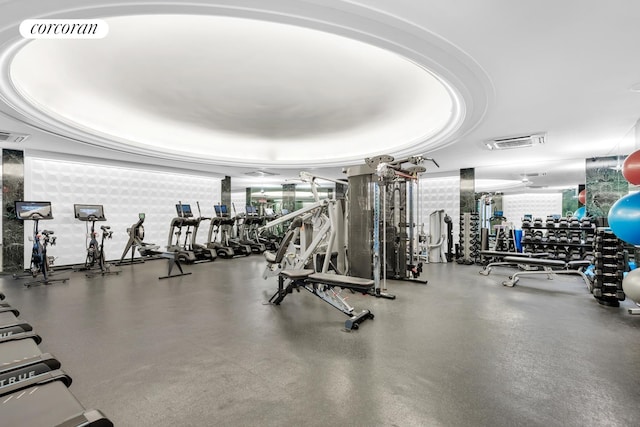 workout area with visible vents