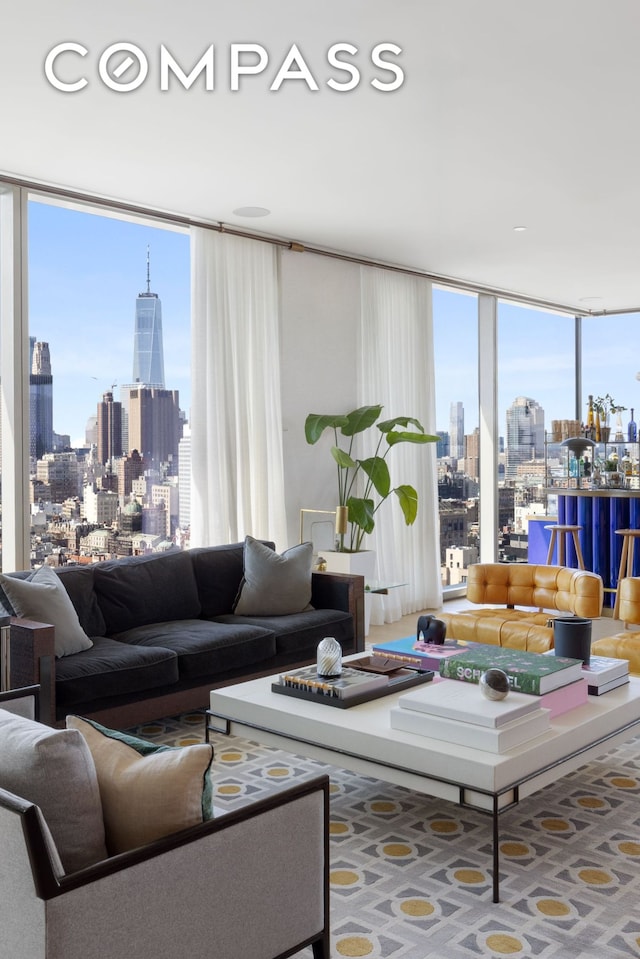 215 Chrystie St Unit Ph3, New York City, NY 10002 - living area featuring floor to ceiling windows and a city view