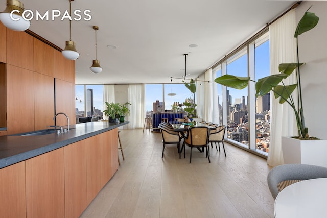 215 Chrystie St Unit Ph3, New York City, NY 10002 - kitchen with a city view, a healthy amount of sunlight, modern cabinets, a wall of windows, and a sink