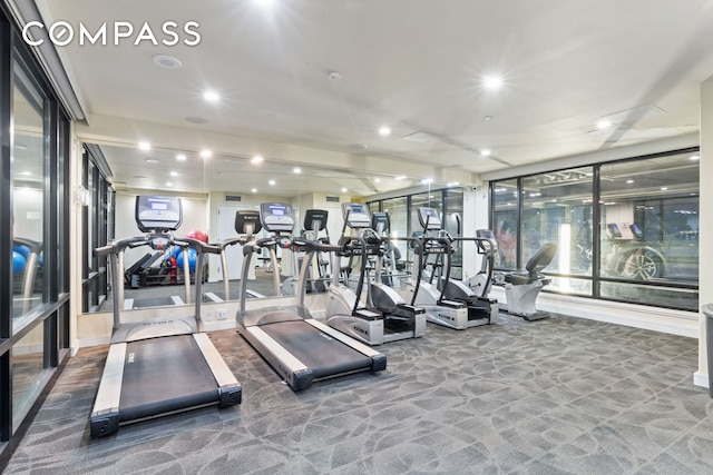 148 E 24th St Unit 4C, New York City, NY 10010 - exercise room featuring recessed lighting and carpet floors