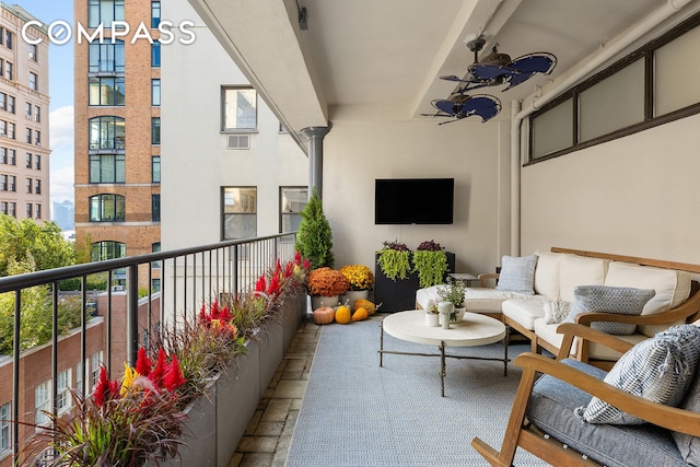 balcony with ceiling fan