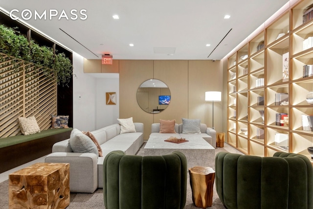 interior space featuring recessed lighting and carpet
