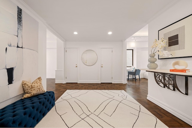 10 E 70th St Unit 12C, New York City, NY 10021 - entryway with baseboards, recessed lighting, and crown molding