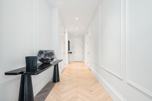 hall with recessed lighting