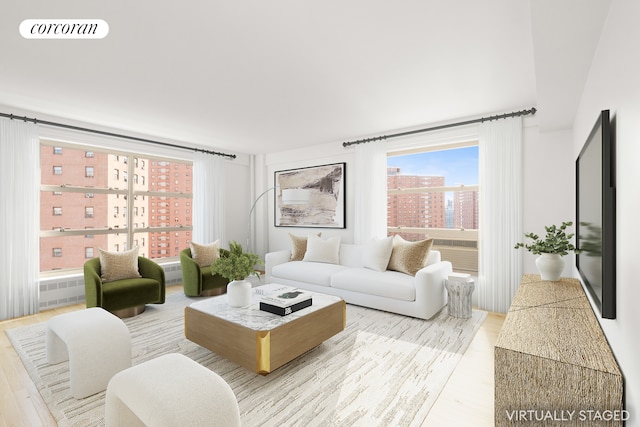 100 La Salle St Unit 10C, New York City, NY 10027 - living area featuring wood finished floors and a city view
