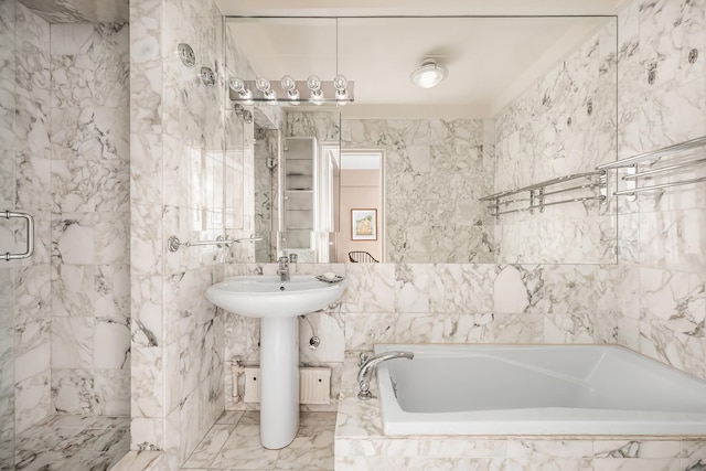 875 5th Ave Unit 12Ef, New York City, NY 10065 - full bath with a garden tub, tile walls, and tiled shower