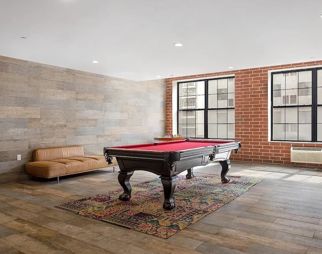 42-60 Crescent St Unit 7D, New York City, NY 11101 - rec room featuring wood-type flooring, recessed lighting, a wall unit AC, and pool table